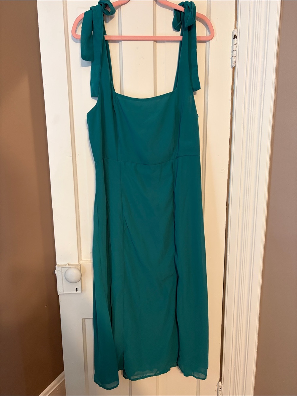 Sleeveless Teal Midi Dress with Tie Shoulder Straps